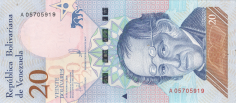 Banknot 20 bolivarw 2019