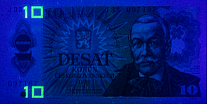 Banknot 10 koron 1986 w ultrafiloecie