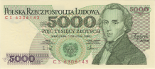 Banknot 5000 zotych 1988