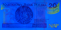 Banknot 20 zotych 1994 w ultrafiolecie