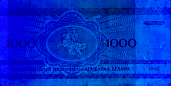 Banknot 1000 rubli z 1992 roku w ultrafiolecie