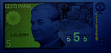 Banknot 5 koron w ultrafiolecie