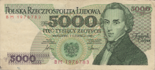 Banknot 5000 zotych 1986