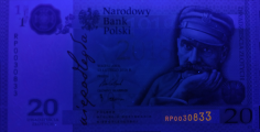 Banknot 20 złotych 2018 w ultrafolecie