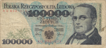 Banknot 100000 złotych 1990