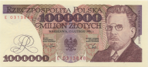 Banknot 1000000 złotych 1991