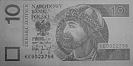 Banknot 10 zotych 1994 w podczerwieni