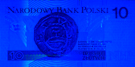 Banknot 10 zotych 1994 w ultrafiolecie