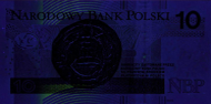 Banknot 10 zotych z 2012 roku w ultrafiolecie