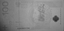 Banknot 100 zotych 2012 w podczerwieni