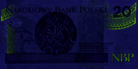 Banknot 20 zotych 2012 w ultrafiolecie