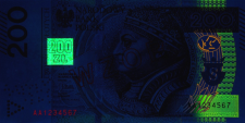 Banknot 200 zotych 2015 w ultrafiolecie