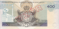 Banknot testowy 400-lecie stołeczności Warszawy